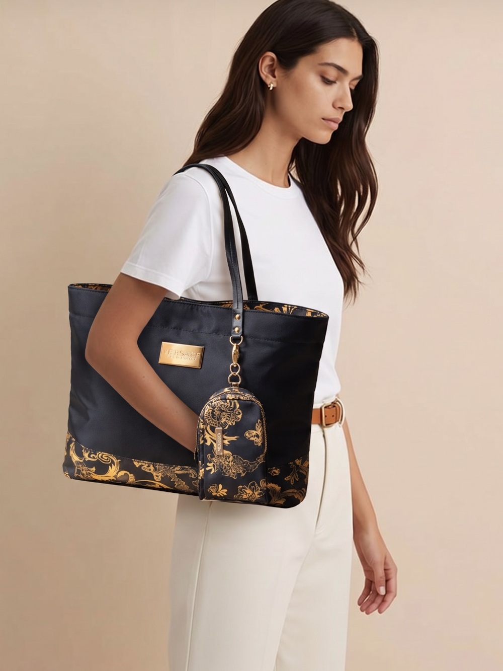 Authentic Versace Perfumes Black and Gold Tote with Pouch
